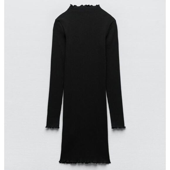 Zara Women’s Bodycon Ribbed Ruffle Trimmed High Neck Long Sleeve Ruffle Detail - Picture 2 of 8